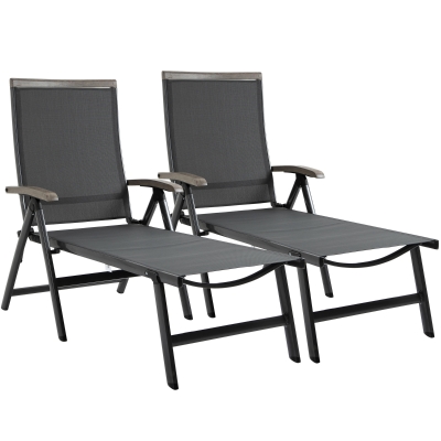 Outsunny Folding Sun Loungers Aluminium 5-Position Set Grey