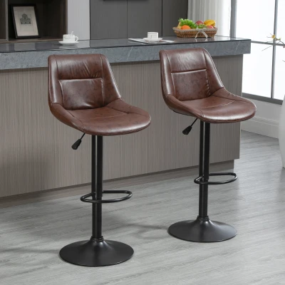 HOMCOM Set 2 Sgabelli da Bar Vintage in Finta Pelle Marrone