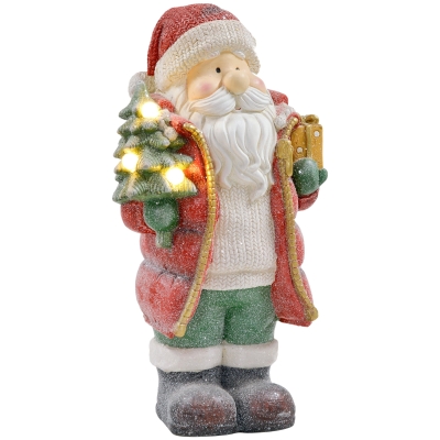 HOMCOM Kerstmanfiguur met Boom en Geschenk, 3 warmwitte LED's, batterijgevoed, 50 cm