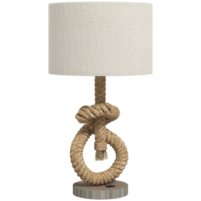 HOMCOM Tafellamp in Maritieme Stijl met USB-Oplaadpoort, Warm, Touwdecor, 30x30x55 cm