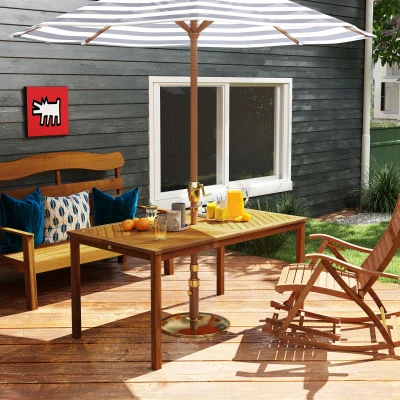 Outsunny Tuintafel inklapbaar 150x85cm, Weerbestendige Balkontafel van Hout, 6-Persoons met Parasolgat, Lamellenontwerp Teak