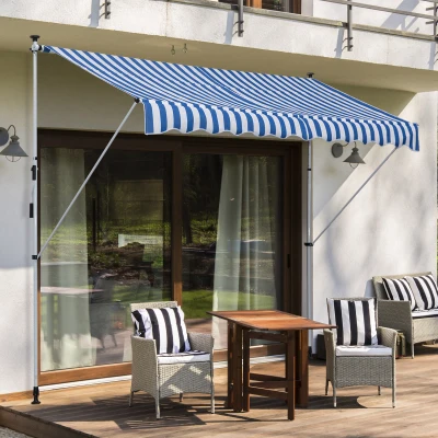 Outsunny luifel knikarm klemluifel zonwering zwengel balkon aluminium 3 x 1,5 m blauw