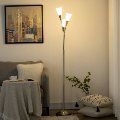 HOMCOM Modern 3-Light Floor Lamp Steel Base Silver