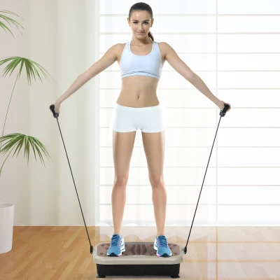 HOMCOM Plataforma Vibratoria con 2 Bandas Elásticas 200W Control Remoto 99 Velocidades USB Pantalla LED 54x33x14cm Café y Negro