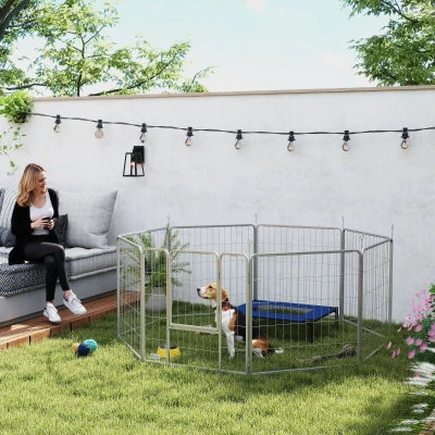 PawHut Huisdierengehege, Hondenhek, Huisdierenspeelplaats, Flexibel Aanpasbaar, Roestvrij Staal