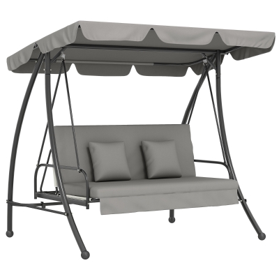 Outsunny Hollywood schommel tuinschommel schommelbank met ligfunctie, 3 zits, metaal + polyester, grijs, 209 x 114 x 170 cm | Aosom