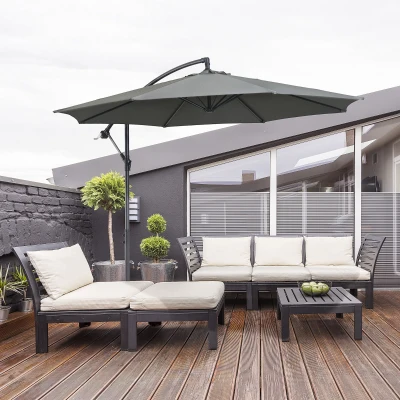 Outsunny Zonnescherm afneembare parasol, zweefparasol, zwengelparasol met handkruk, grijs
