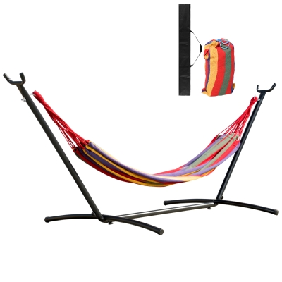 Outsunny Hamaca con Soporte de Acero con Altura Ajustable en 6 Niveles y Bolsa de Transporte Carga 120 kg 200x150 cm Multicolor