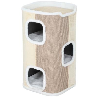 PawHut Krabton voor Katten, 3 Niveaus, Stevig, Zacht Pluche, Toevluchtsoord, Beige