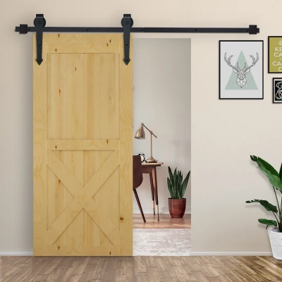 HOMCOM Schuifdeur-kit, rustiek design, koolstofstaal, draagt tot 100 kg per paneel
