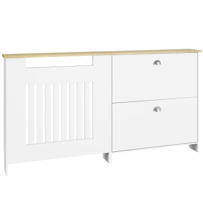 HOMCOM Cubre Radiadores con Zapatero Cubierta para Radiador con 2 Cajones Abatibles 152x19x81 cm Blanco