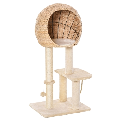 kattenboom krabpaal kitten meubel met kattengrot sisal zacht pluche beige