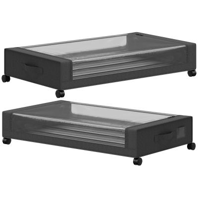 HOMCOM Caja de Almacenamiento Bajo Cama con Ruedas Pack de 2 40 L con Cremallera 78x44x16 cm Negro