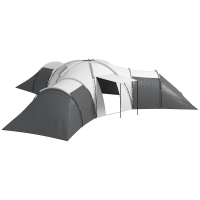 Outsunny Kampeertent voor 6-9 personen, 4 kamers, voortent, waterdicht, 615x 615x225cm, Grijs