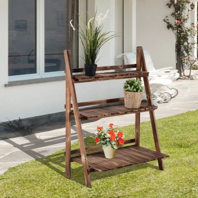 Outsunny Plantenetagere bloementrap bloemenbank plantenrek standaard 3 trappen vurenhout