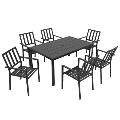 Outsunny 7-Piece Metal Dining Set with Parasol Hole - Black
