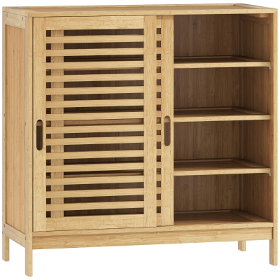 HOMCOM Bamboo Shoe Cabinet 2 Sliding Doors Adjustable Natural