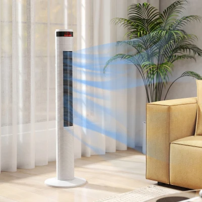 HOMCOM Oscillating Tower Fan 3 Speeds with Remote White