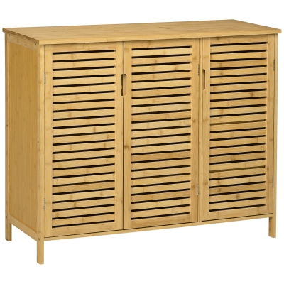 HOMCOM Armario Zapatero de Bambú con 3 Puertas Estantes Ajustables para 16 Pares de Zapatos Antivuelco 100x35x80 cm Natural