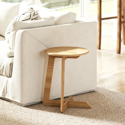 HOMCOM Table d'Appoint Ronde Forme C Salon Chambre Natural