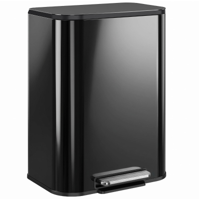 HOMCOM Metal Kitchen Bin 50L Pedal Soft Close Black