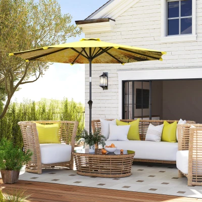 Outsunny Parasol Ø300 cm met Handmolen, Achthoekig, Geel