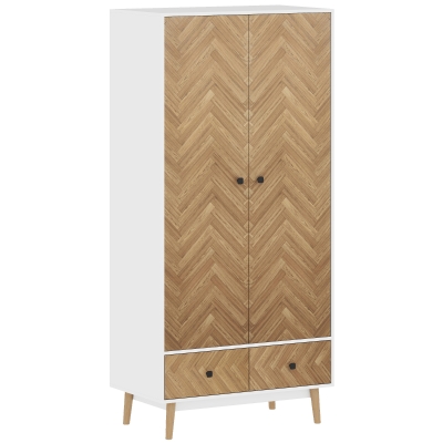 HOMCOM Modern Wardrobe Cabinet Wood 2 Rods 2 Drawers White