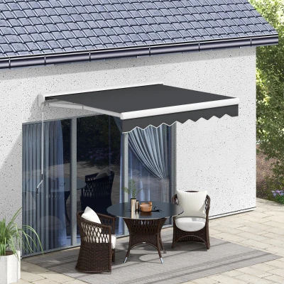Outsunny Elektrisch/Handmatig Uitschuifbare Zonnescherm, Halfcassette, Afstandsbediening, Aluminium Frame, 2,5 x 2 m, Grijs