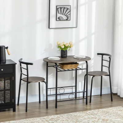 HOMCOM eetset, eettafel met 2 stoelen, keukentafel met opbergplank, zwart