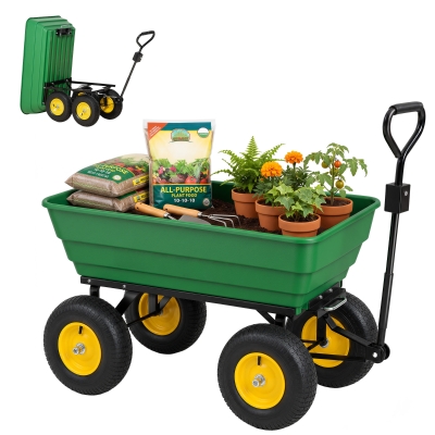 Outsunny Chariot Jardin 125L Basculant Acier Jaune/Vert