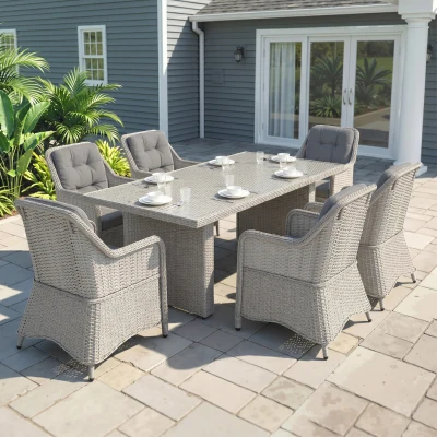 Outsunny 6-Seater Rattan Dining Set with Cushions Grey