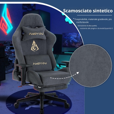 Sedia gaming con poggiapiedi, Grigio