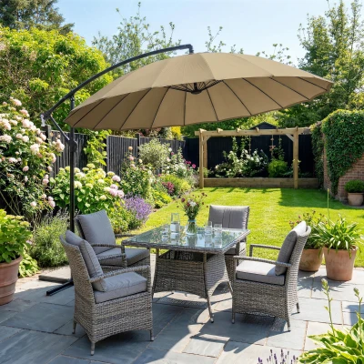 Outsunny 3m Cantilever Umbrella Patio Khaki