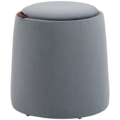 HOMCOM 2-in-1 Ottomaanse kruk, ronde gestoffeerde kruk, voetenbank met opbergruimte, verwijderbaar fluwelen deksel, bijzettafel voor woonkamer, slaapkamer, grijs, Ø44 cm x 47,5 cm