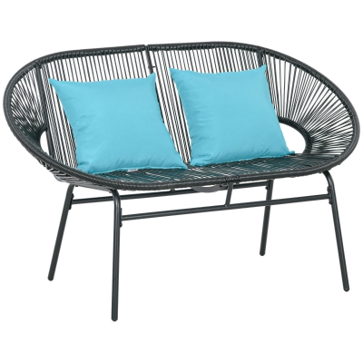 Outsunny Divano da Giardino 2 Posti in Rattan PE con Cuscini Nero