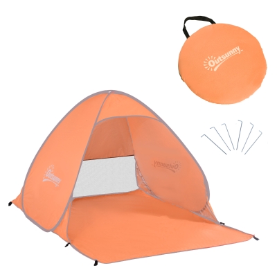 Outsunny Tienda de Playa para 2-3 Personas Pop-Up con Ventanas tipo Refugio  Protección Solar UV 200x150x119 cm Naranja