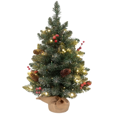 HOMCOM Kunstkerstboom met 86 Takken, 50 Warmwitte LED's, Besneeuwde Punten, Brandvertragend, 0,6 m