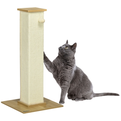 PawHut Poste Arranhador para Gatos com Poste de Sisal e Bola Suspensa para Interior 38x38x80cm Carvalho