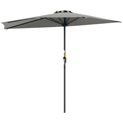 Outsunny Half Round Parasol Umbrella Light Grey