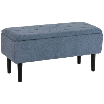 HOMCOM Gestoffeerde Bank met Opbergruimte, Zitkist, Kasjmier-Look, tot 120 kg, Natuurhout Frame, 95 x 38 x 45 cm, Blauw
