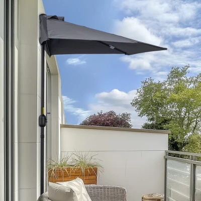 Outsunny 2.7m Half Parasol Steel Ribs Patio Umbrella Grey