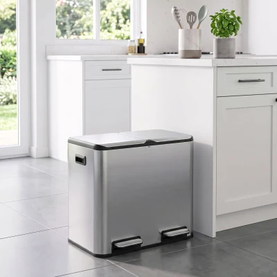 HOMCOM Double Kitchen Bin 2x20L Stainless Steel Soft Close Silver