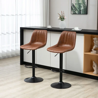 HOMCOM Set van 2 barkrukken in retrodesign, met voetsteun, in hoogte verstelbaar, 43 cm x 49,5 cm x 111 cm