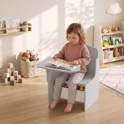 AIYAPLAY Kids Table Chair Set with Storage Bins Grey