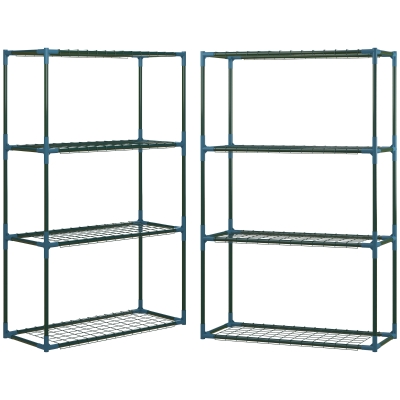 Outsunny plantenrek, set van 2, elk met 4 planken, gecombineerd of afzonderlijk te gebruiken, staal, groen, 70 x 27 x 110 cm