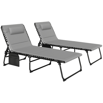 Folding Sun Loungers Set 68W x 189D x 36H cm Light Grey