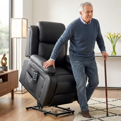 HOMCOM Power Lift Recliner PU Leather Massage Chair Black