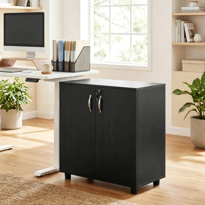 Vinsetto Meuble Bureau Noir avec Serrure et Étagère 80x40x80 cm