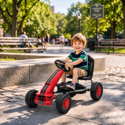AIYAPLAY Go Kart para Niños de +3 Años con Asiento Ajustable Volante Freno Manual Marco de Aluminio y Acero Carga 30 kg Rojo