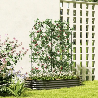 Outsunny Spalier voor klimplanten met vogels, set van 2, tuingaas voor groenten, druivenranken, bloemen, metaal, 50 x 150 cm, zwart